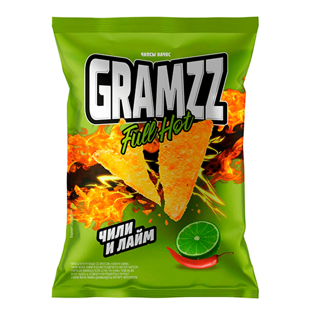 Чипсы кукурузные "GRAMZZ"  Чили-лайм 55г_16шт