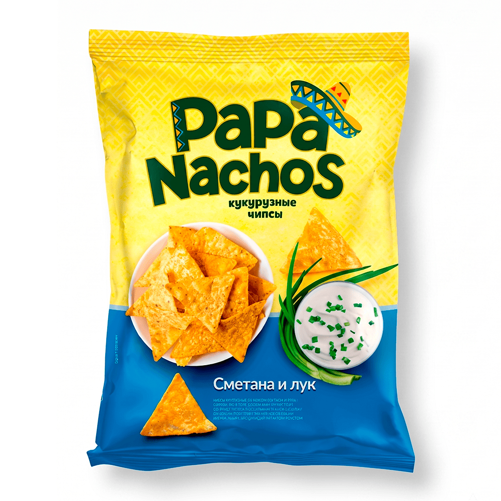 Чипсы кукурузные "Papa Nachos" Сметана и лук 75г_15шт