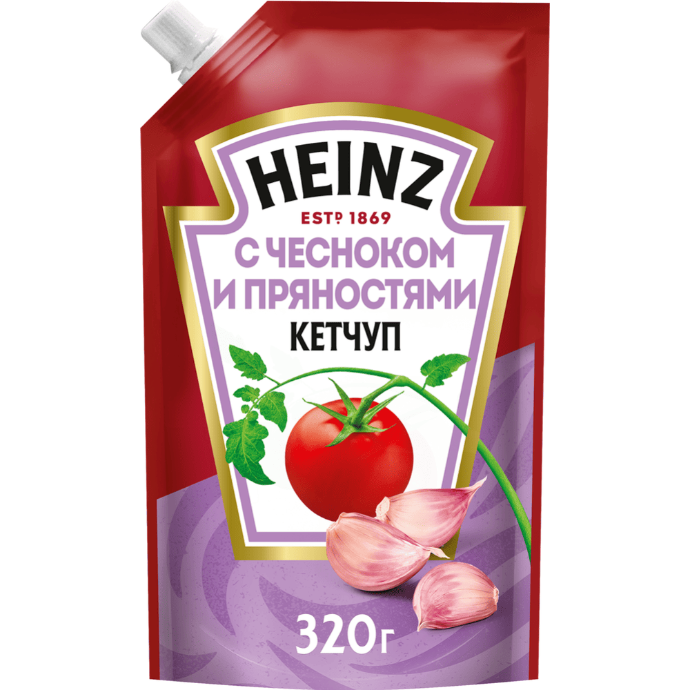 Кетчуп HEINZ 320г Чеснок/пряности_16шт (П98)